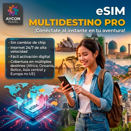 eSIM Multidestino Pro (África, Oceania, Belize, Ásia Central e Europa fora da UE)